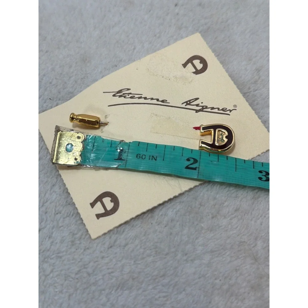 VTG 70s NOS Etienne Aigner Lapel Pin Womens Gold Burgundy Enamel Logo Stick Pin